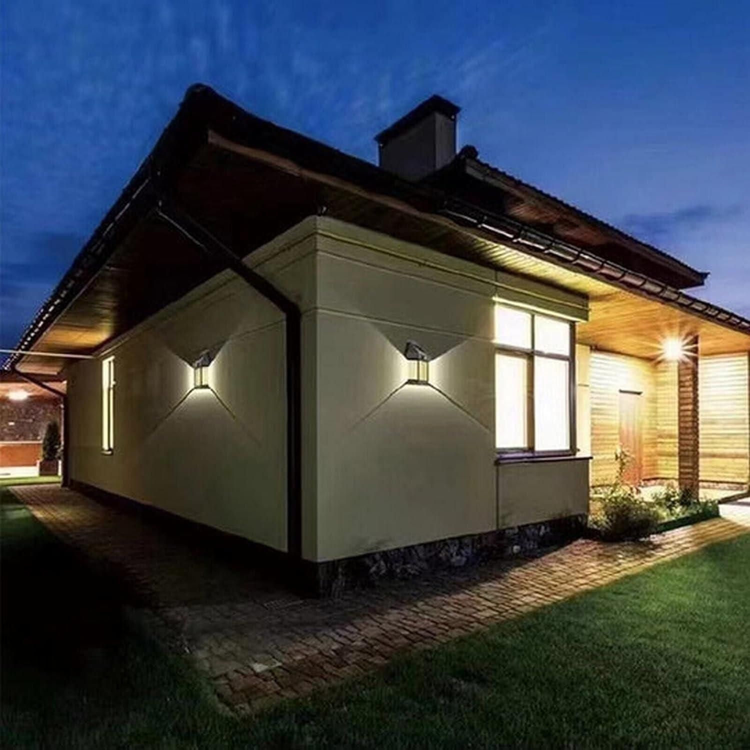 Modern house exterior with illuminated windows at night